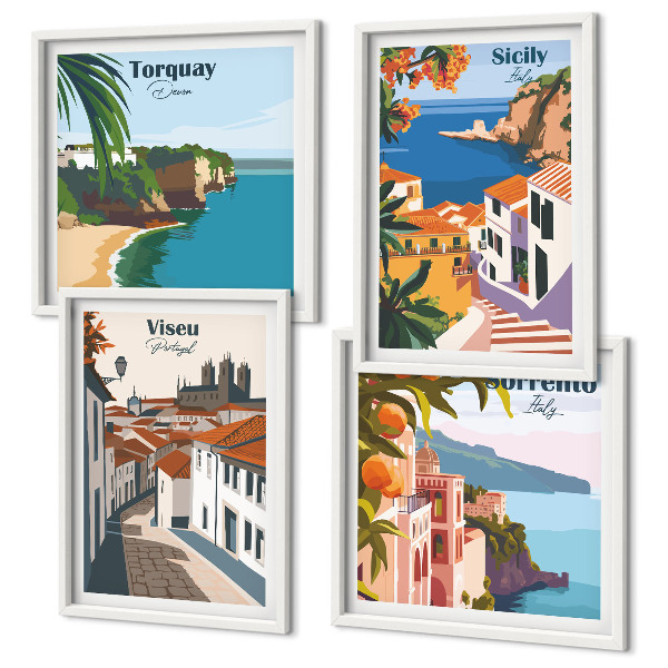 Wanddeko-set Retro-Illustrationen von Weltstädten
