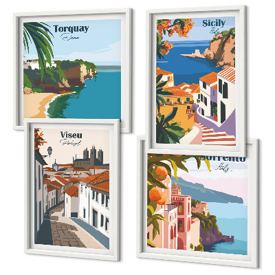 Wanddeko-set Retro-Illustrationen von Weltstädten