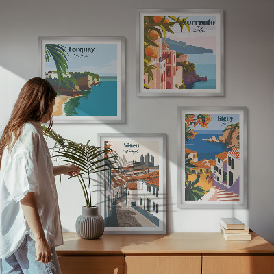 Wanddeko-set Retro-Illustrationen von Weltstädten