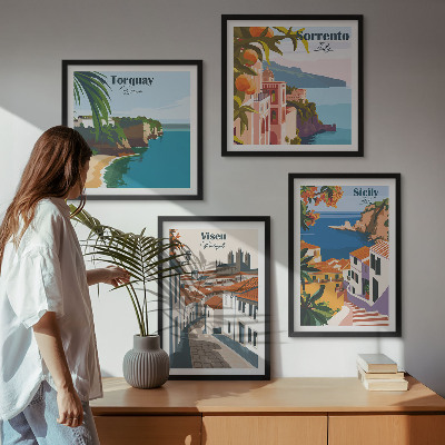 Wanddeko-set Retro-Illustrationen von Weltstädten