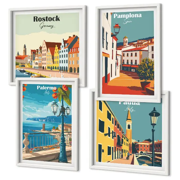 Wanddeko-Set mit Retro-Stadtillustrationen
