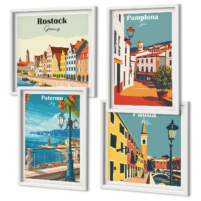 Wanddeko-set Retro-Stadtillustrationen