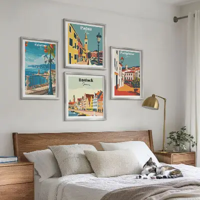 Wanddeko-Set mit Retro-Stadtillustrationen