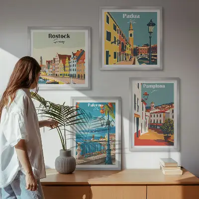 Wanddeko-Set mit Retro-Stadtillustrationen