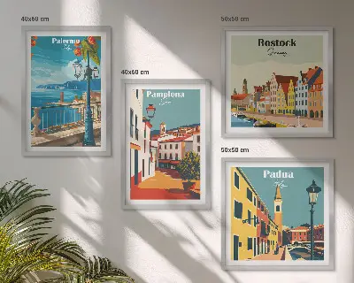 Wanddeko-Set mit Retro-Stadtillustrationen