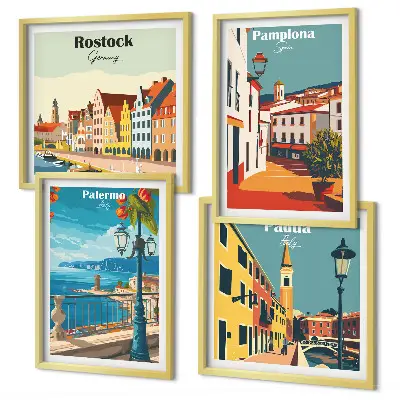 Wanddeko-Set mit Retro-Stadtillustrationen