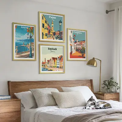 Wanddeko-Set mit Retro-Stadtillustrationen