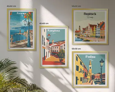 Wanddeko-Set mit Retro-Stadtillustrationen