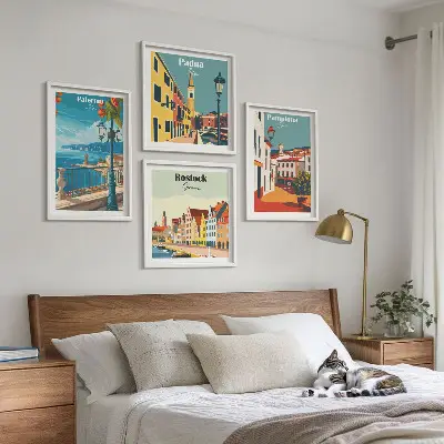 Wanddeko-Set mit Retro-Stadtillustrationen