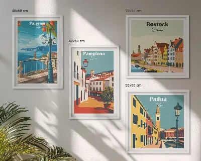 Wanddeko-Set mit Retro-Stadtillustrationen