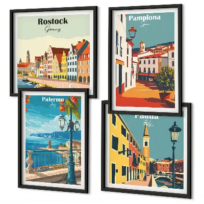 Wanddeko-Set mit Retro-Stadtillustrationen