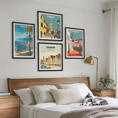Wanddeko-Set mit Retro-Stadtillustrationen