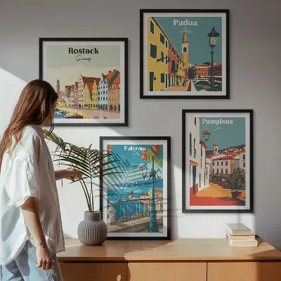 Wanddeko-Set mit Retro-Stadtillustrationen