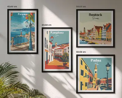 Wanddeko-Set mit Retro-Stadtillustrationen