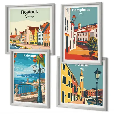 Wanddeko-Set mit Retro-Stadtillustrationen