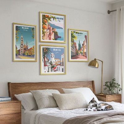 Polyptychon mit rahmen Europäische Städte in farbigen Illustrationen
