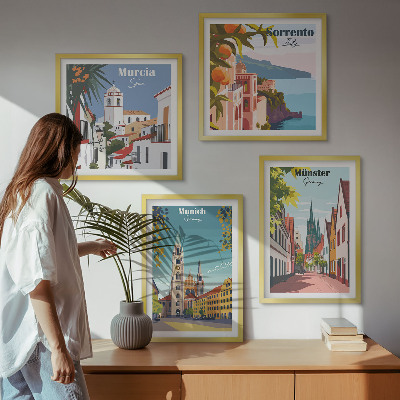 Polyptychon mit rahmen Europäische Städte in farbigen Illustrationen