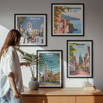 Polyptychon mit rahmen Europäische Städte in farbigen Illustrationen