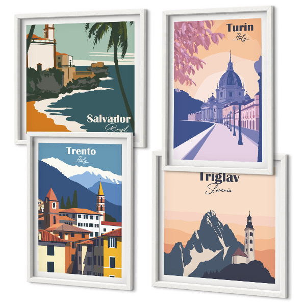 Polyptychon mit rahmen Illustrationen zur Retro-Architektur der Berge