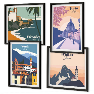 Polyptychon mit rahmen Illustrationen zur Retro-Architektur der Berge