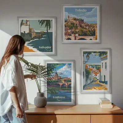 Wanddeko-Set mit Retro-Stadtgrafiken