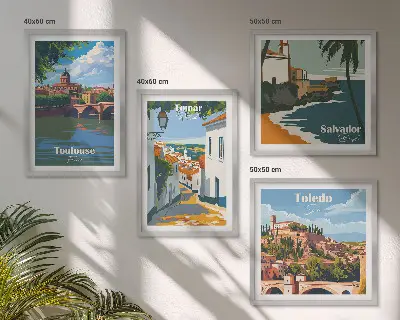 Wanddeko-Set mit Retro-Stadtgrafiken