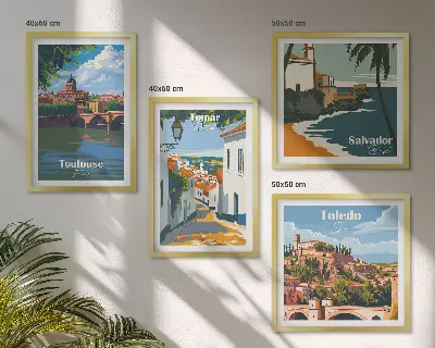 Wanddeko-Set mit Retro-Stadtgrafiken