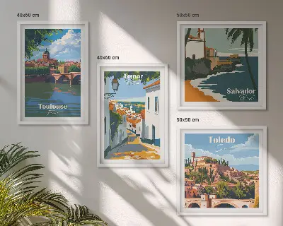 Wanddeko-Set mit Retro-Stadtgrafiken