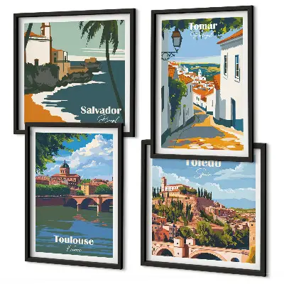 Wanddeko-Set mit Retro-Stadtgrafiken
