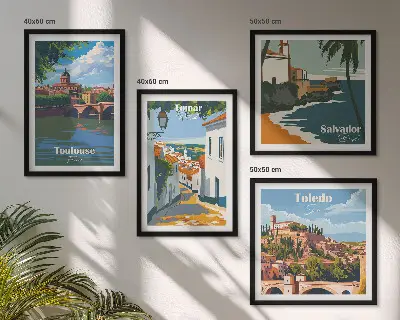 Wanddeko-Set mit Retro-Stadtgrafiken