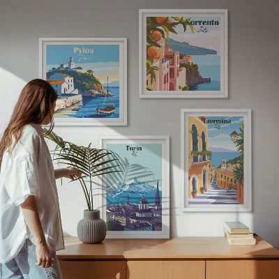 Polyptychon mit rahmen Farbenfrohe Illustrationen von Retro-Städten