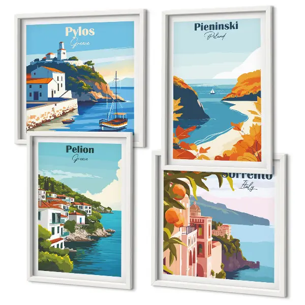 Wanddeko-Set mit retro Landschaften im malerischen Stil