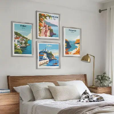 Wanddeko-Set mit retro Landschaften im malerischen Stil