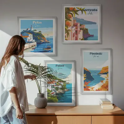 Wanddeko-Set mit retro Landschaften im malerischen Stil