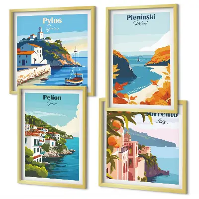 Wanddeko-Set mit retro Landschaften im malerischen Stil