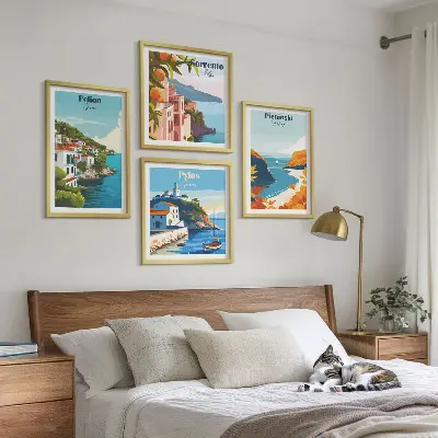 Wanddeko-Set mit retro Landschaften im malerischen Stil