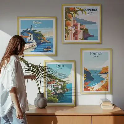 Wanddeko-Set mit retro Landschaften im malerischen Stil