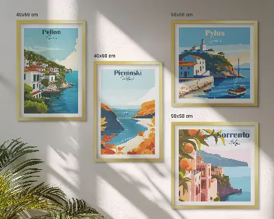Wanddeko-Set mit retro Landschaften im malerischen Stil