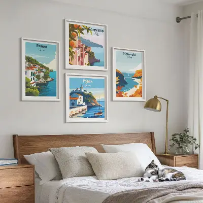 Wanddeko-Set mit retro Landschaften im malerischen Stil