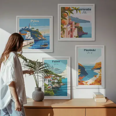 Wanddeko-Set mit retro Landschaften im malerischen Stil