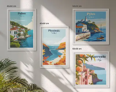 Wanddeko-Set mit retro Landschaften im malerischen Stil