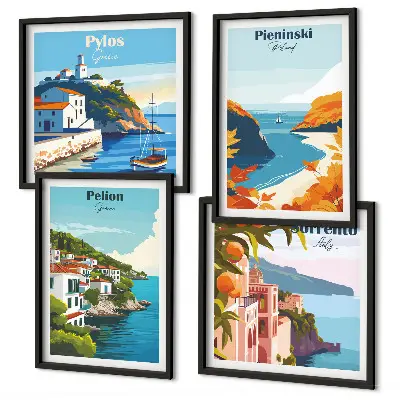 Wanddeko-Set mit retro Landschaften im malerischen Stil