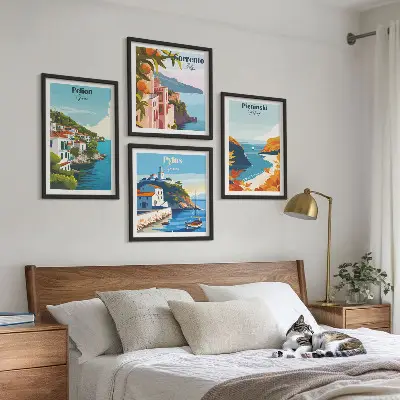 Wanddeko-Set mit retro Landschaften im malerischen Stil