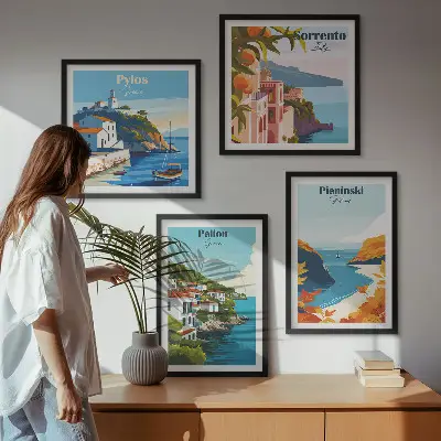 Wanddeko-Set mit retro Landschaften im malerischen Stil