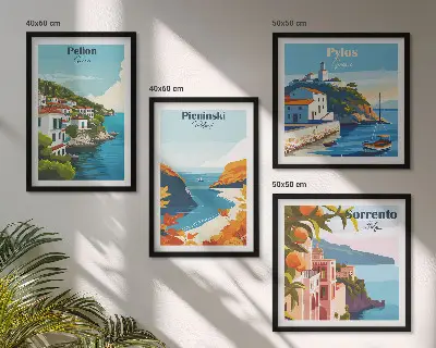 Wanddeko-Set mit retro Landschaften im malerischen Stil