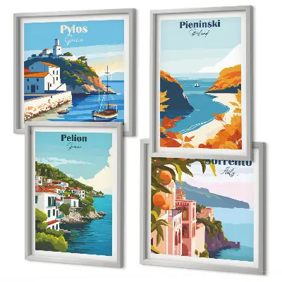 Wanddeko-Set mit retro Landschaften im malerischen Stil