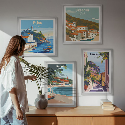 Polyptychon mit rahmen Illustrationen von Küstenstädten