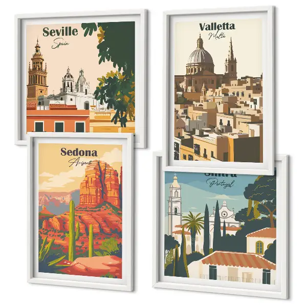 Wanddeko-Set Retro-Stadtansichten von Sedona und Sintra