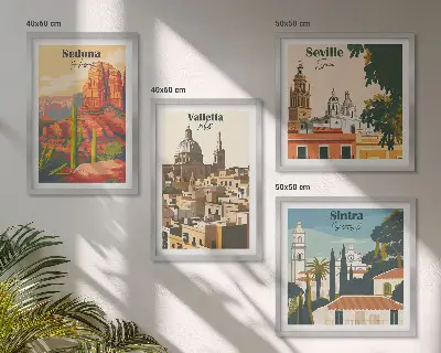 Wanddeko-Set Retro-Stadtansichten von Sedona und Sintra