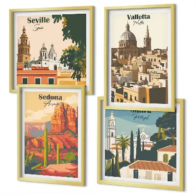 Wanddeko-Set Retro-Stadtansichten von Sedona und Sintra